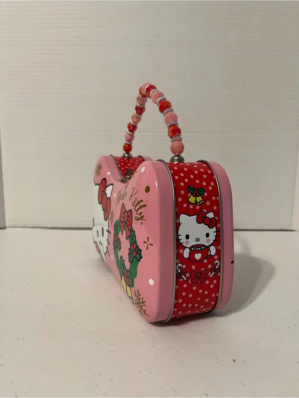 Hello Kitty Pink Holiday Wreath Beaded Handle Clutch
